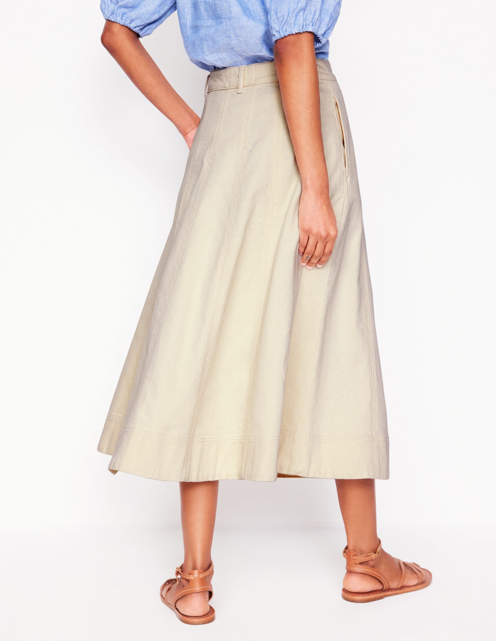 Panelled Full Denim Skirt-Ecru - Image 3