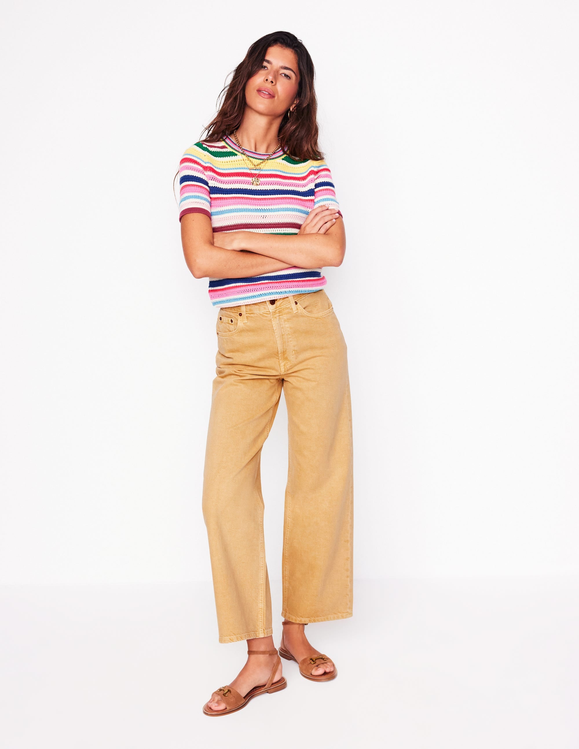 Kurze Jeans mit hohem Bund und geradem Beinschnitt-Buttermilchgelb - Image 1