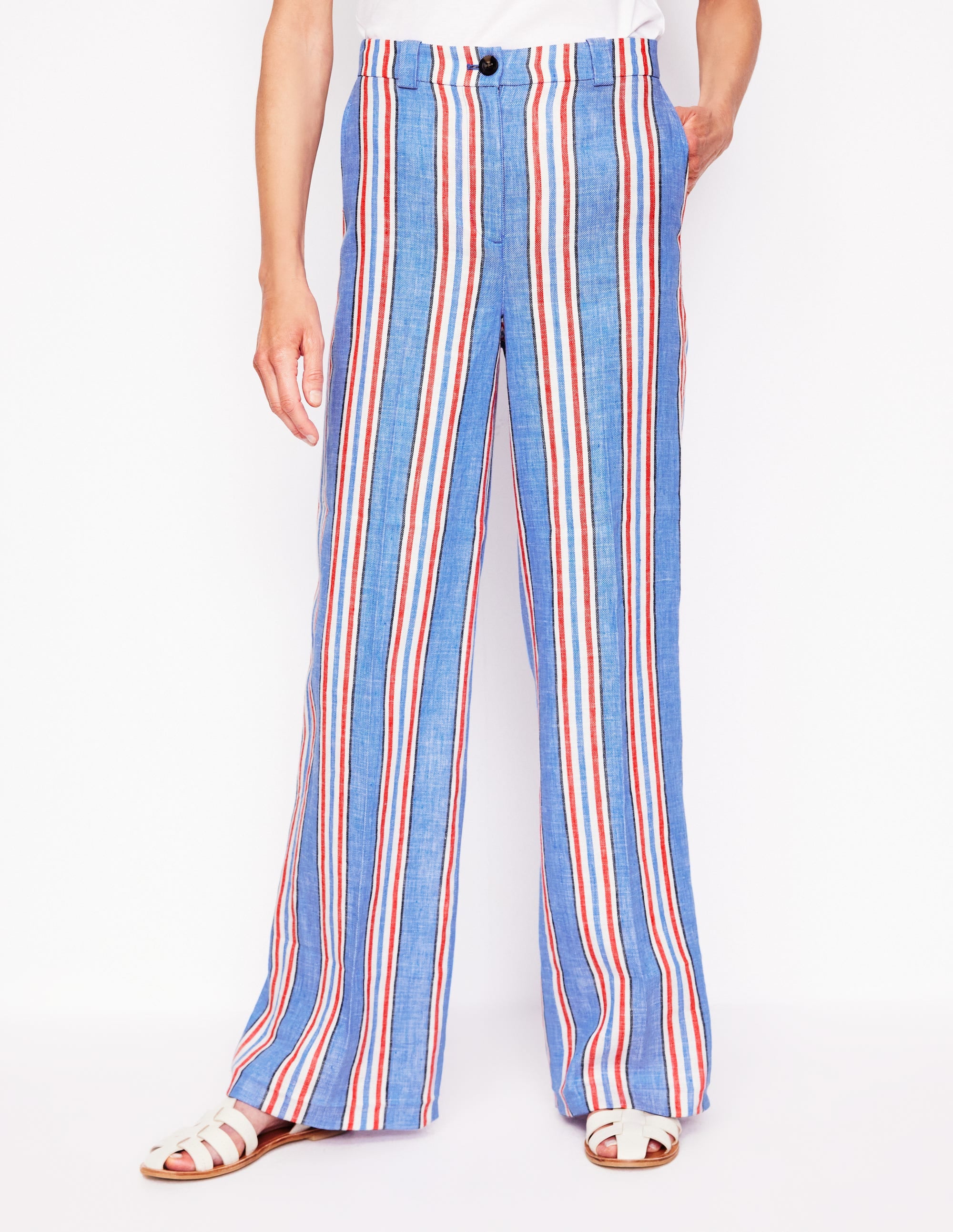 Westbourne Leinenhose-Pfauenblau, Rote Streifen - Image 5