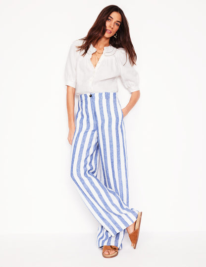 Pantalon Westbourne en lin-Rayé bleu connecté