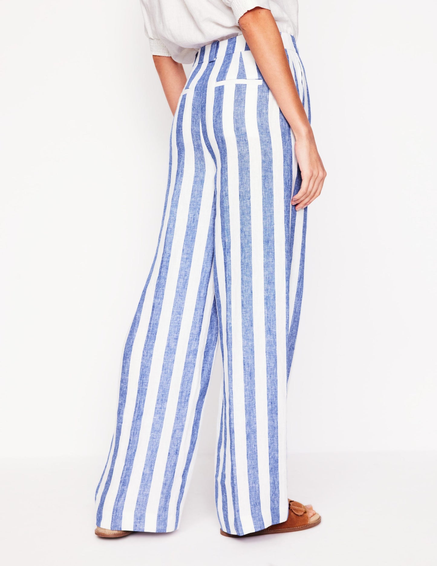 Pantalon Westbourne en lin-Rayé bleu connecté