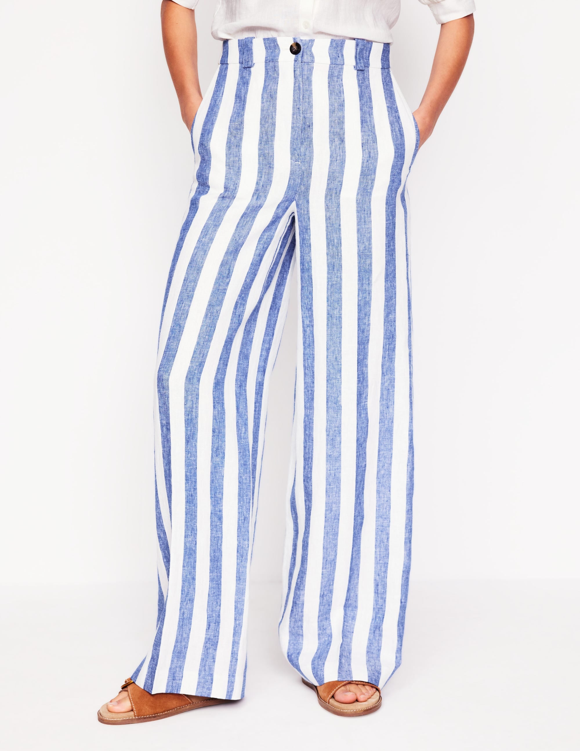 Westbourne Leinenhose-Hellblau, Gestreift - Image 4