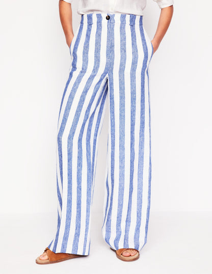 Pantalon Westbourne en lin-Rayé bleu connecté