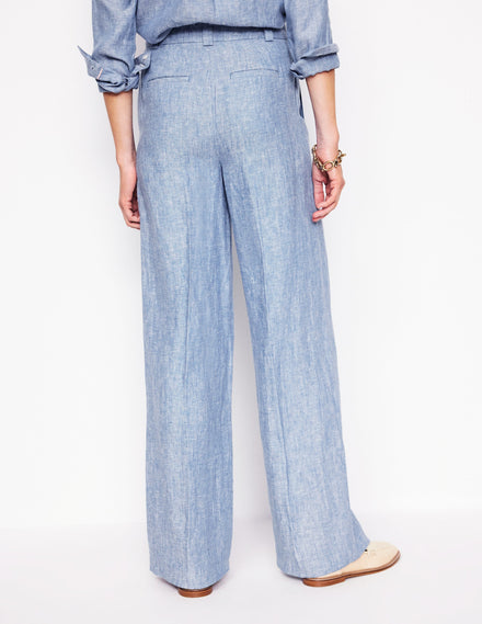 Pantalon Westbourne en lin-Chambray bleu gris