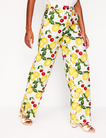 Pantalon Westbourne en lin-Ivoire, cerises et citrons