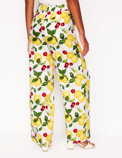 Pantalon Westbourne en lin-Ivoire, cerises et citrons