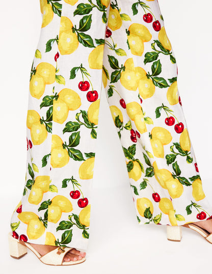 Pantalon Westbourne en lin-Ivoire, cerises et citrons