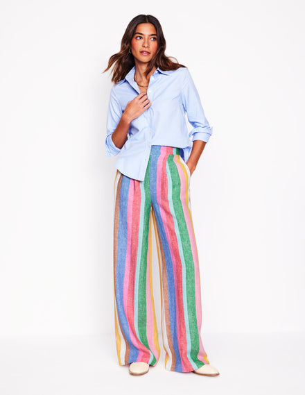 Pantalon Dulwich en lin-Rayé arc-en-ciel vif