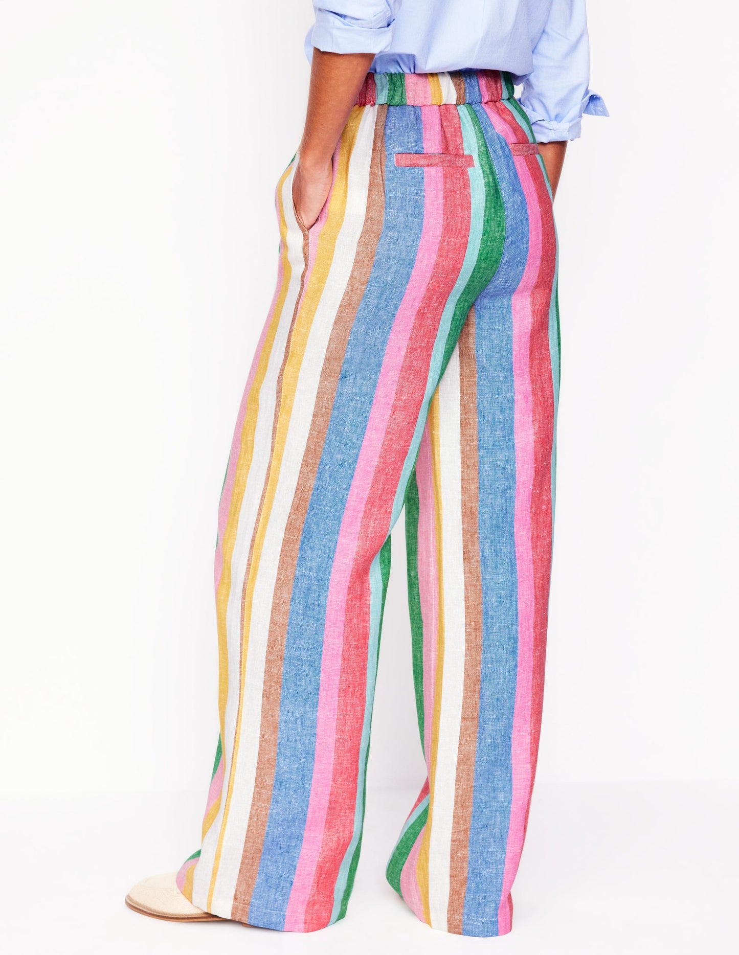 Pantalon Dulwich en lin-Rayé arc-en-ciel vif