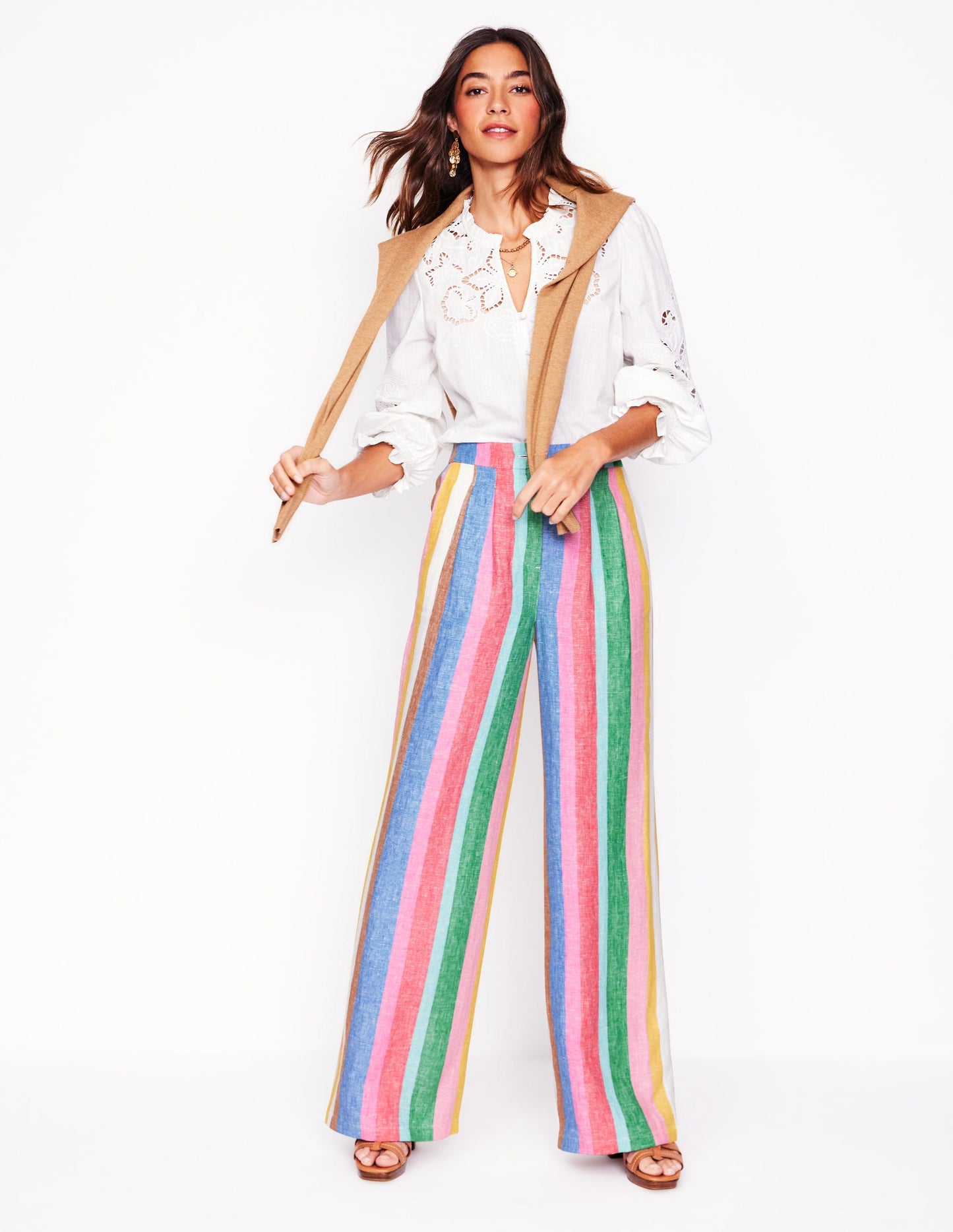 Pantalon Dulwich en lin-Rayé arc-en-ciel vif