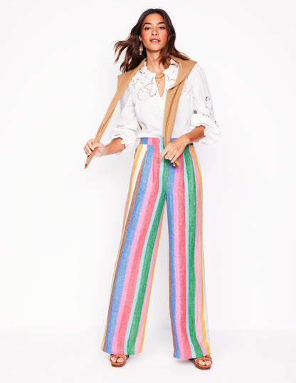 Pantalon Dulwich en lin-Rayé arc-en-ciel vif