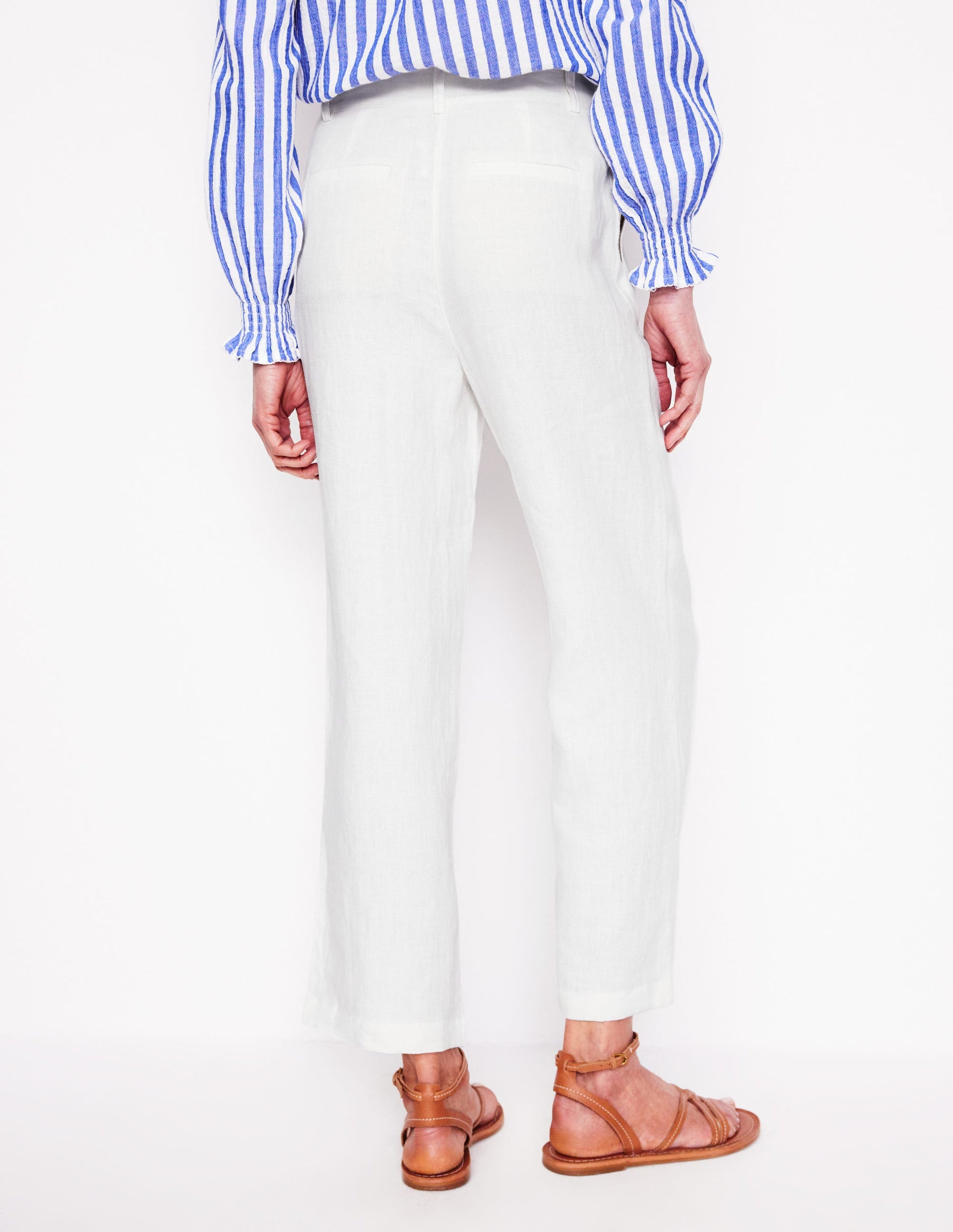 Westbourne Crop Linen Trousers-White-3