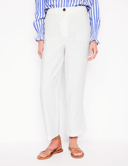Westbourne Crop Linen Trousers-White-4