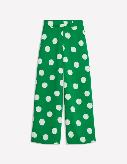 Pantalon large-Émeraude profond, pois abstraits