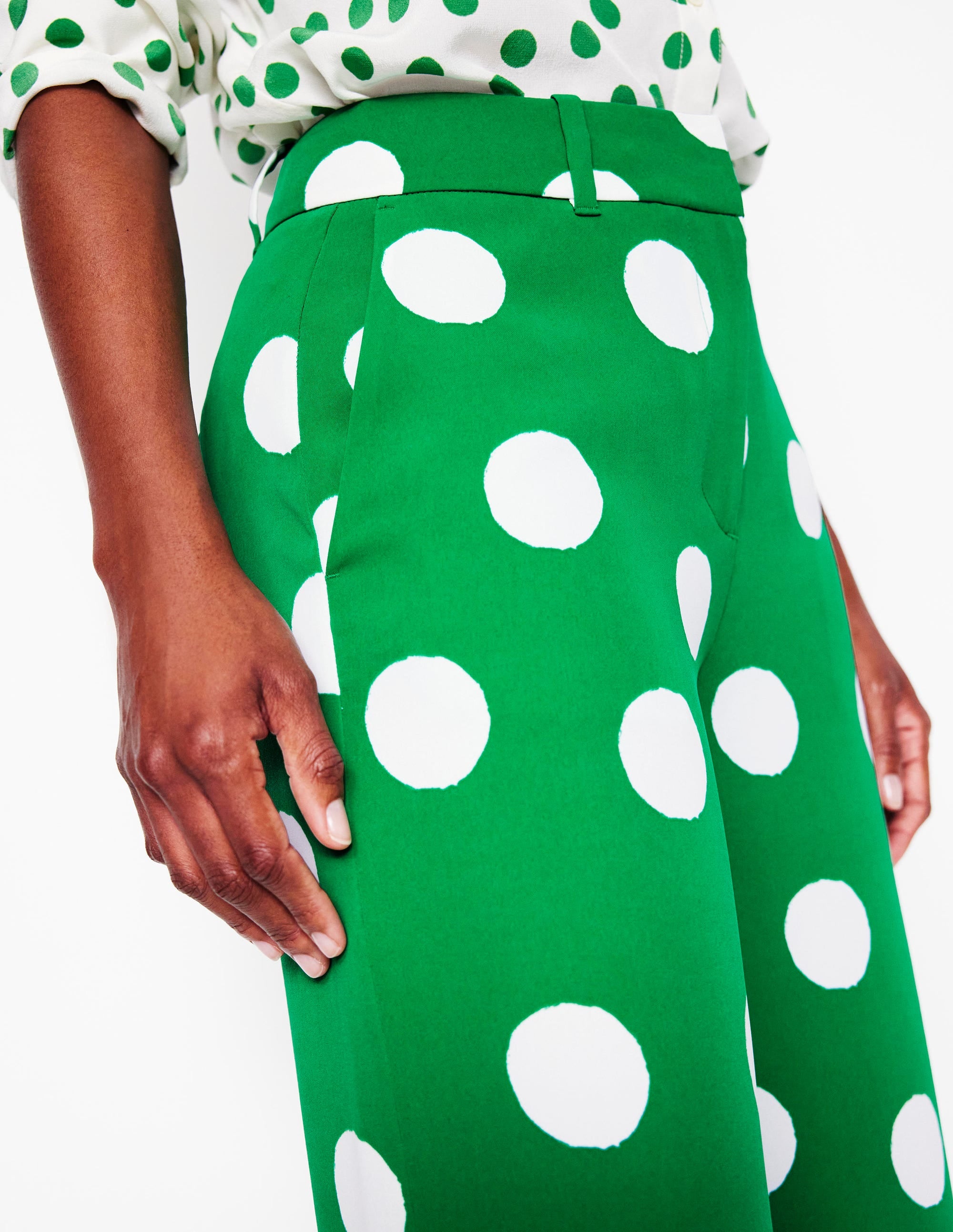 Pantalon large-Émeraude profond, pois abstraits - Image 2