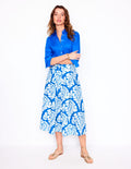 Jupe midi Verity en lin-Bleu céruléen, motif Blossomy