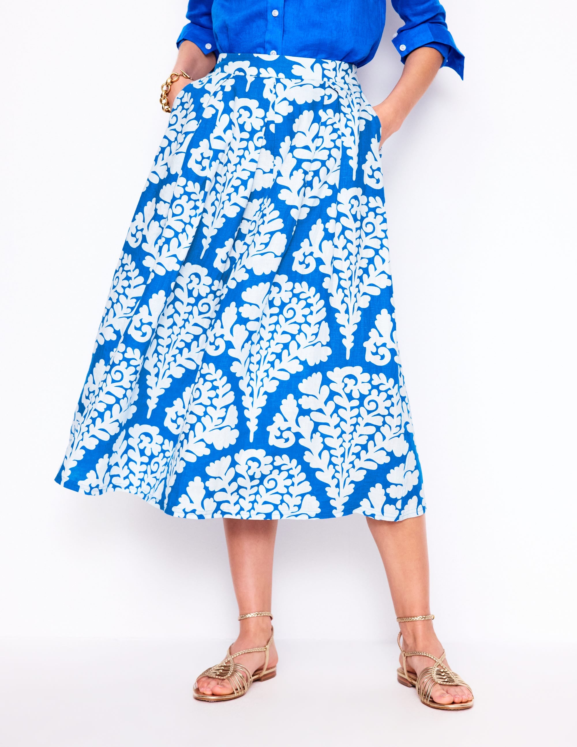 Jupe midi Verity en lin-Bleu céruléen, motif Blossomy - Image 3