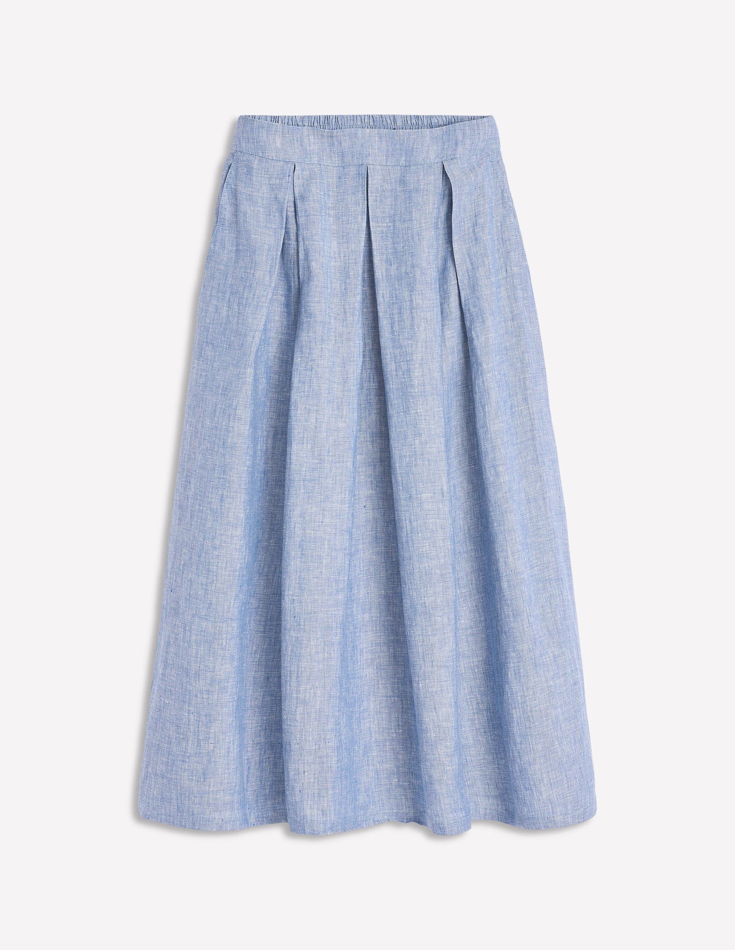 Verity Linen Midi Skirt-Grey Blue Chambray