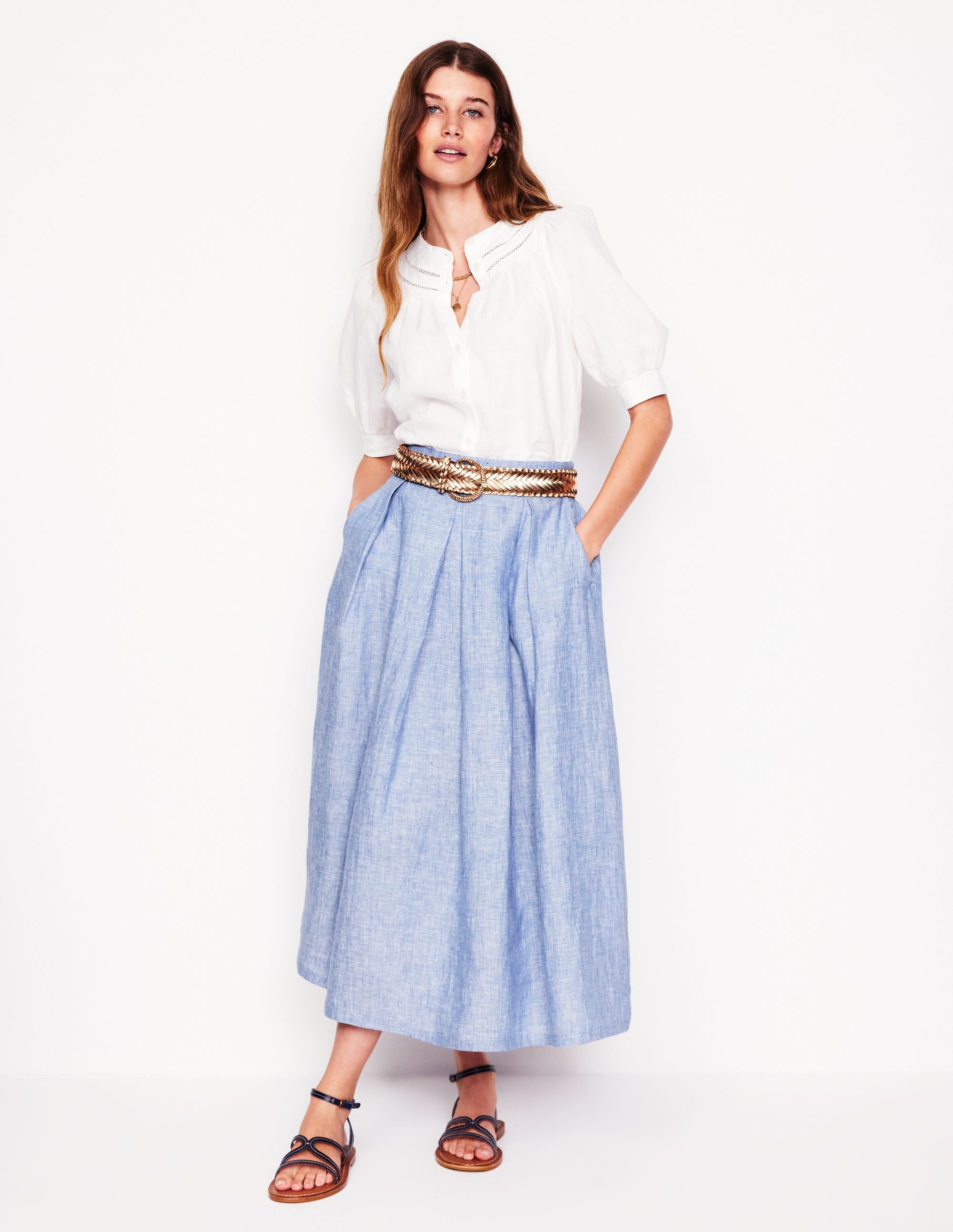 Verity Leinen-Midirock-Graublau Chambray - Image 1