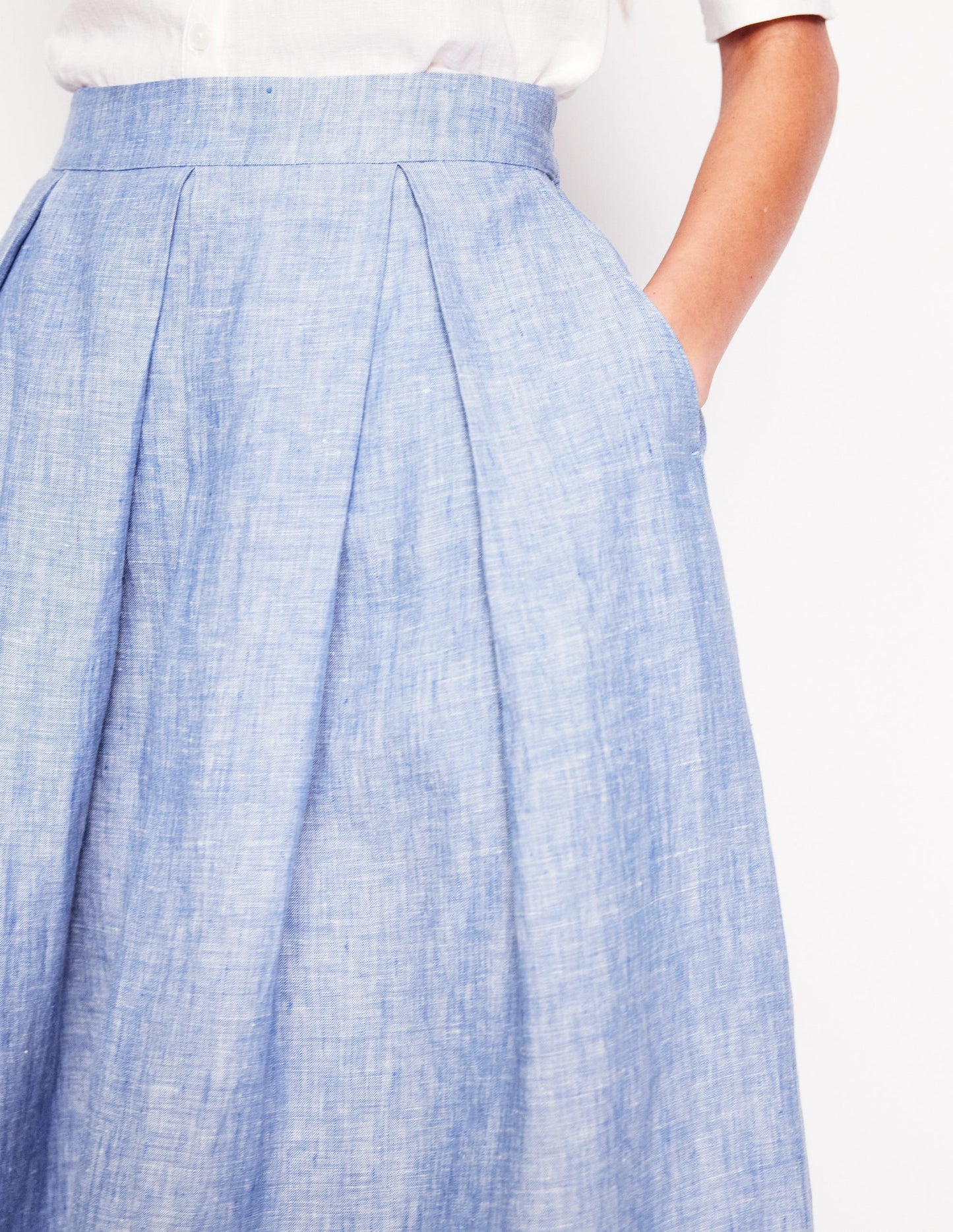 Verity Linen Midi Skirt-Grey Blue Chambray