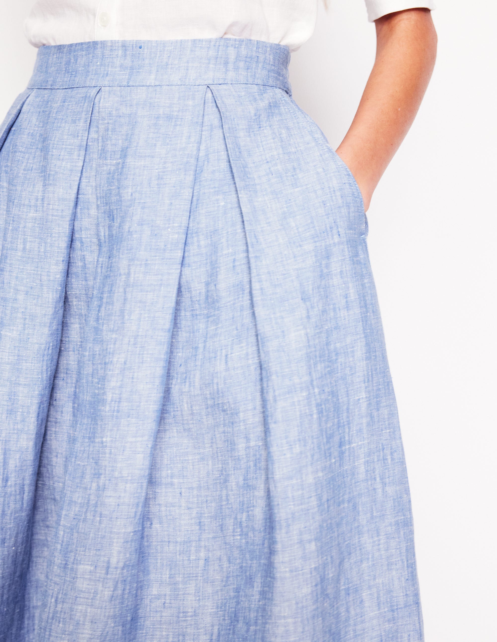 Verity Leinen-Midirock-Graublau Chambray - Image 2