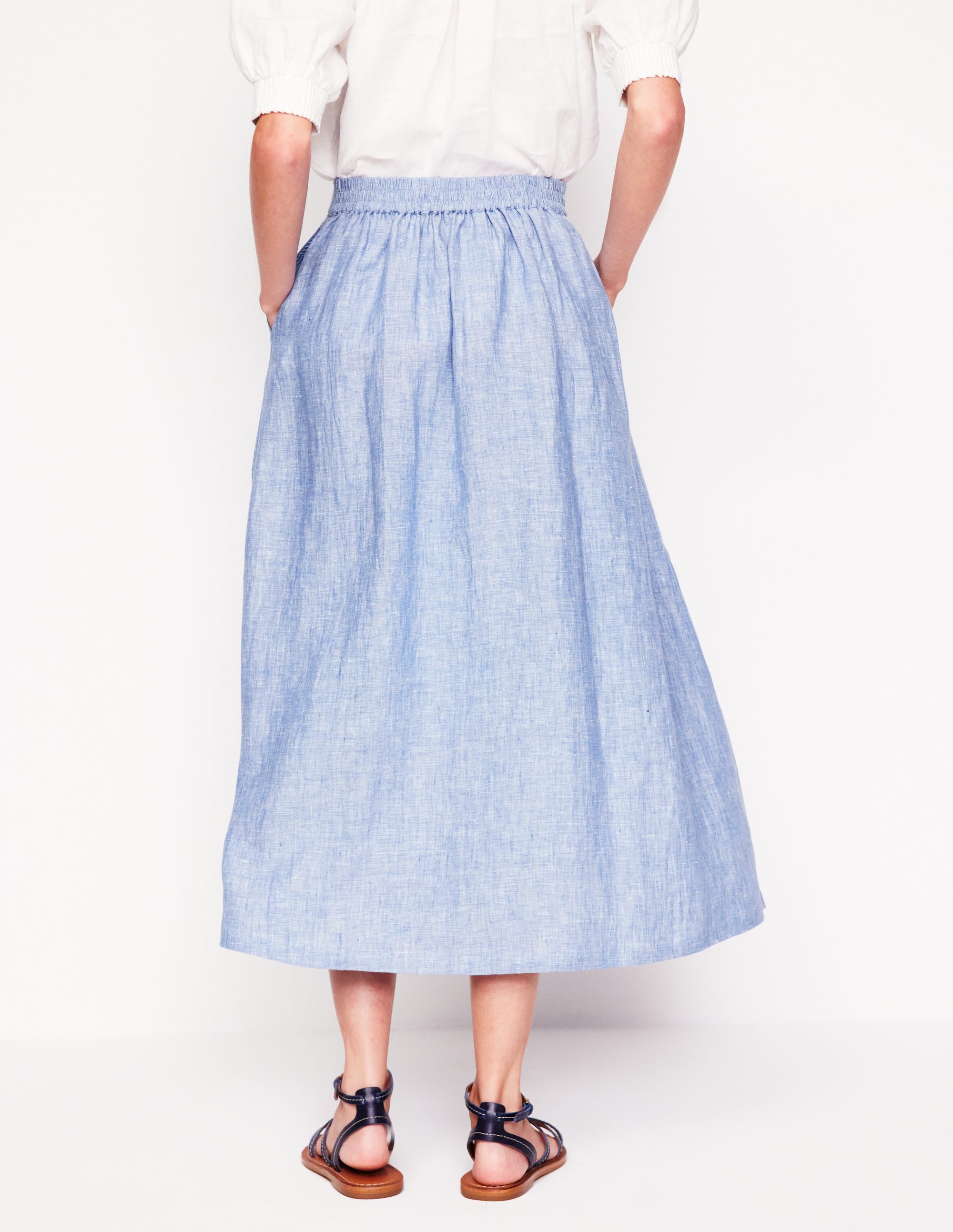 Verity Leinen-Midirock-Graublau Chambray - Image 3