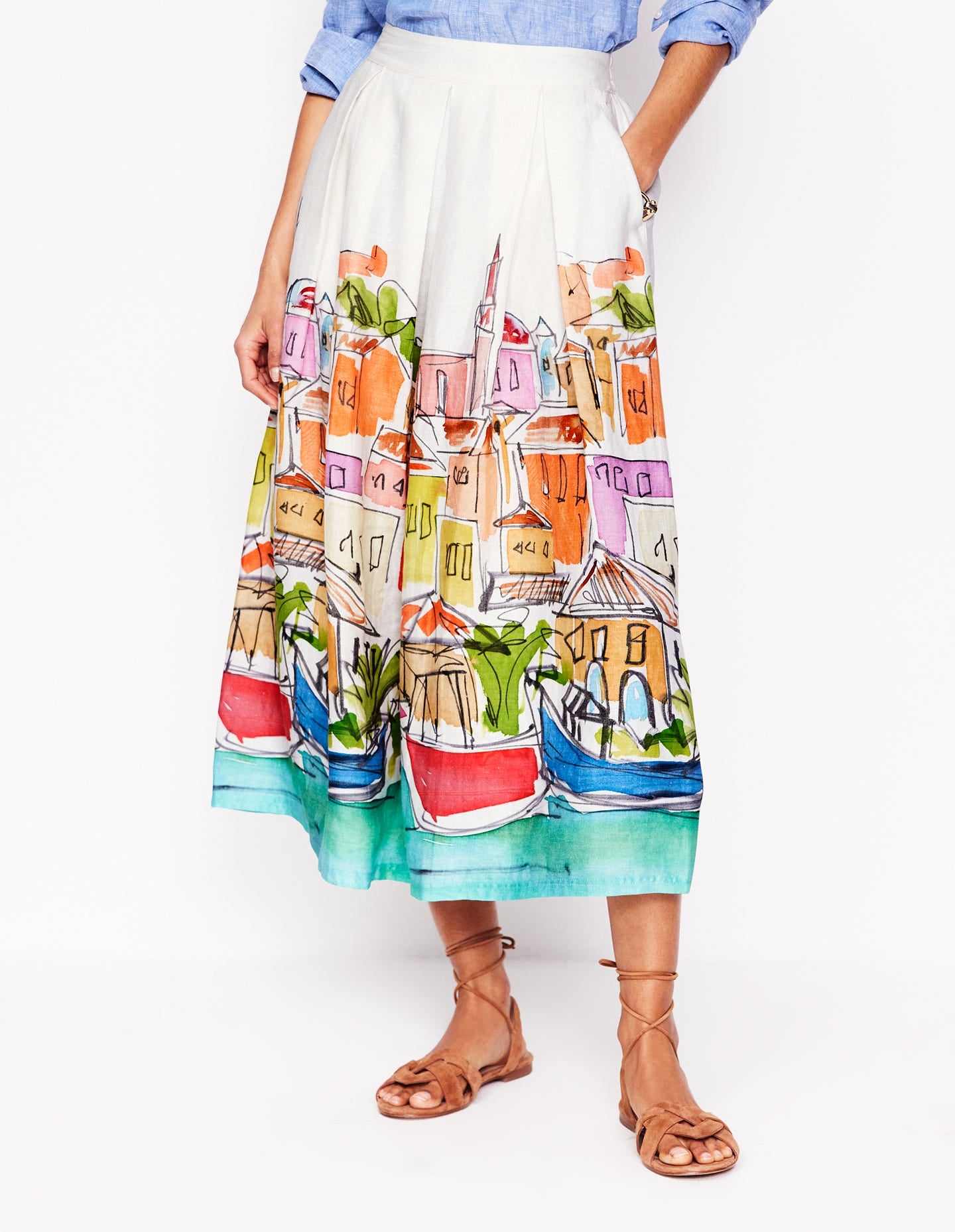 Jupe midi Verity en lin-Multi, village arc-en-ciel - Image 4