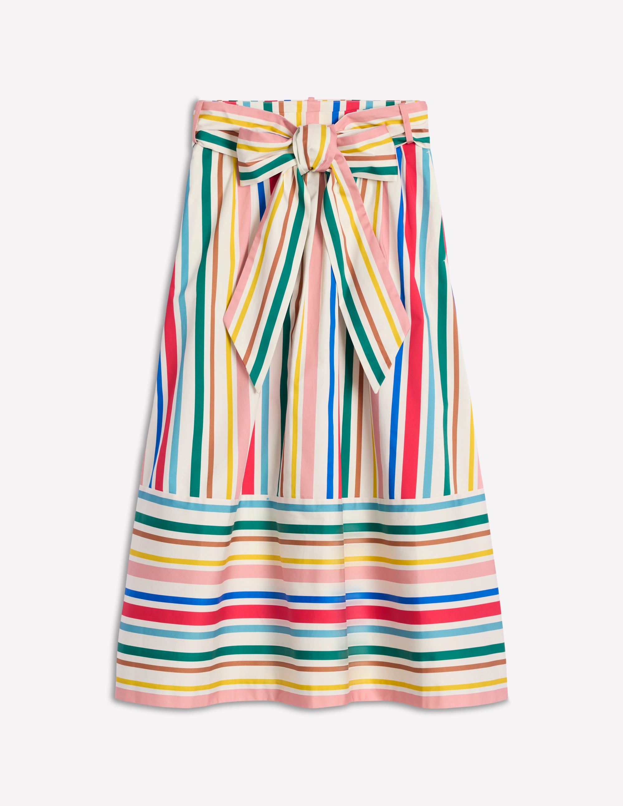 Jupe midi en satin avec ceinture à nouer-Rayé arc-en-ciel ivoire varié - Image 7