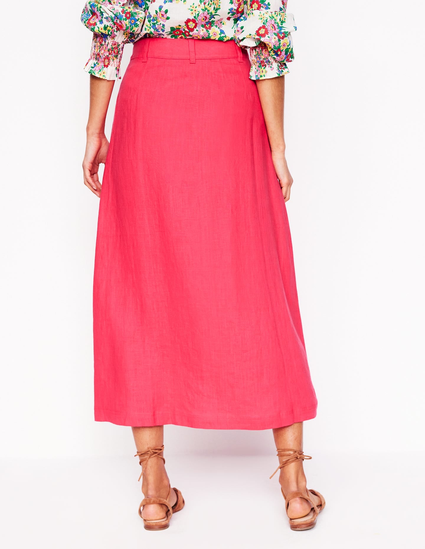 Jupe midi Thomasina en lin-Rose camélia - Image 3
