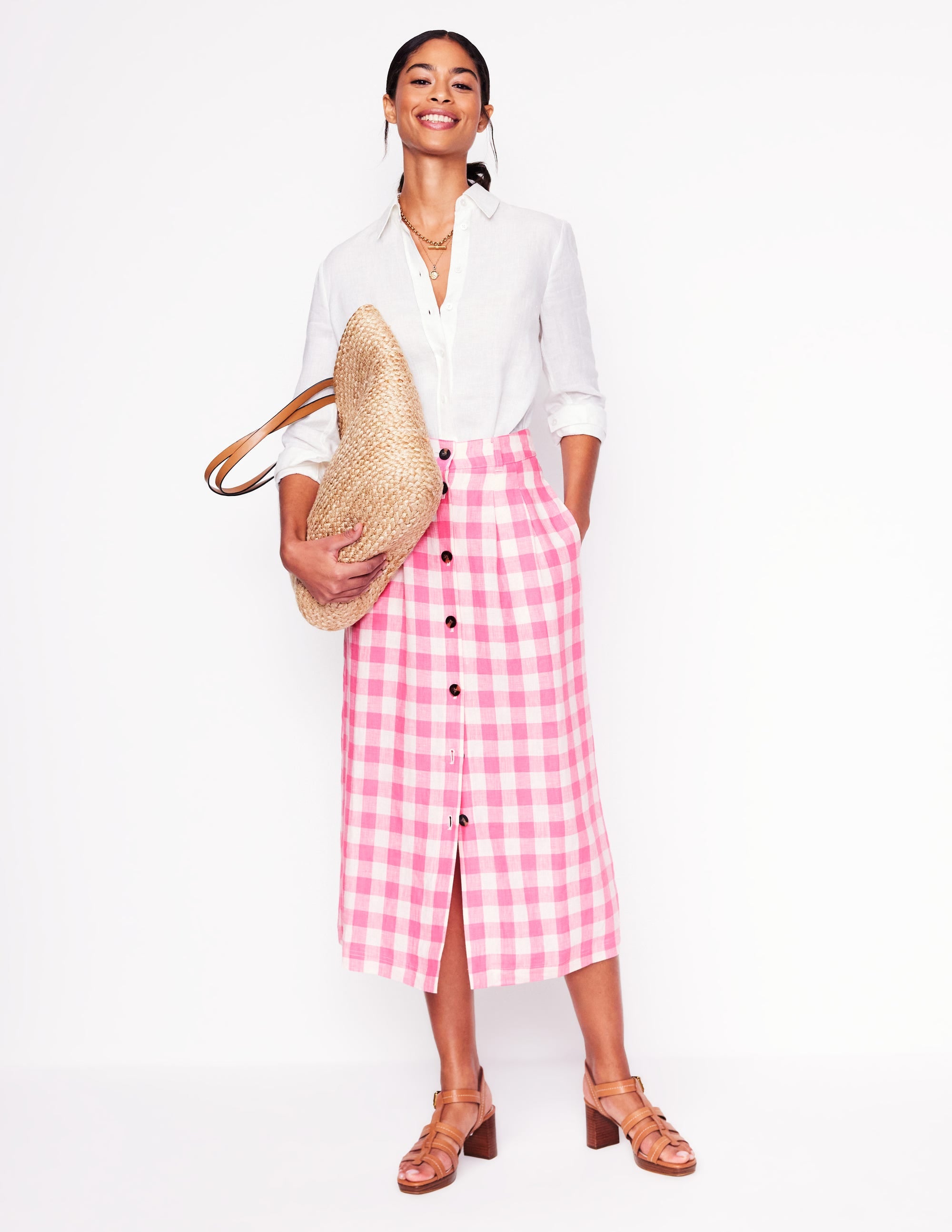 Thomasina Leinen-Midirock-Rosa mit Vichykaros - Image 1