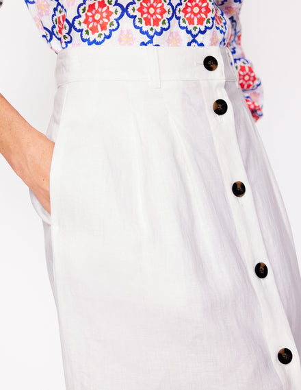 Jupe midi Thomasina en lin-Blanc