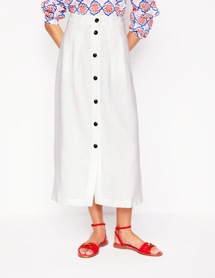 Jupe midi Thomasina en lin-Blanc