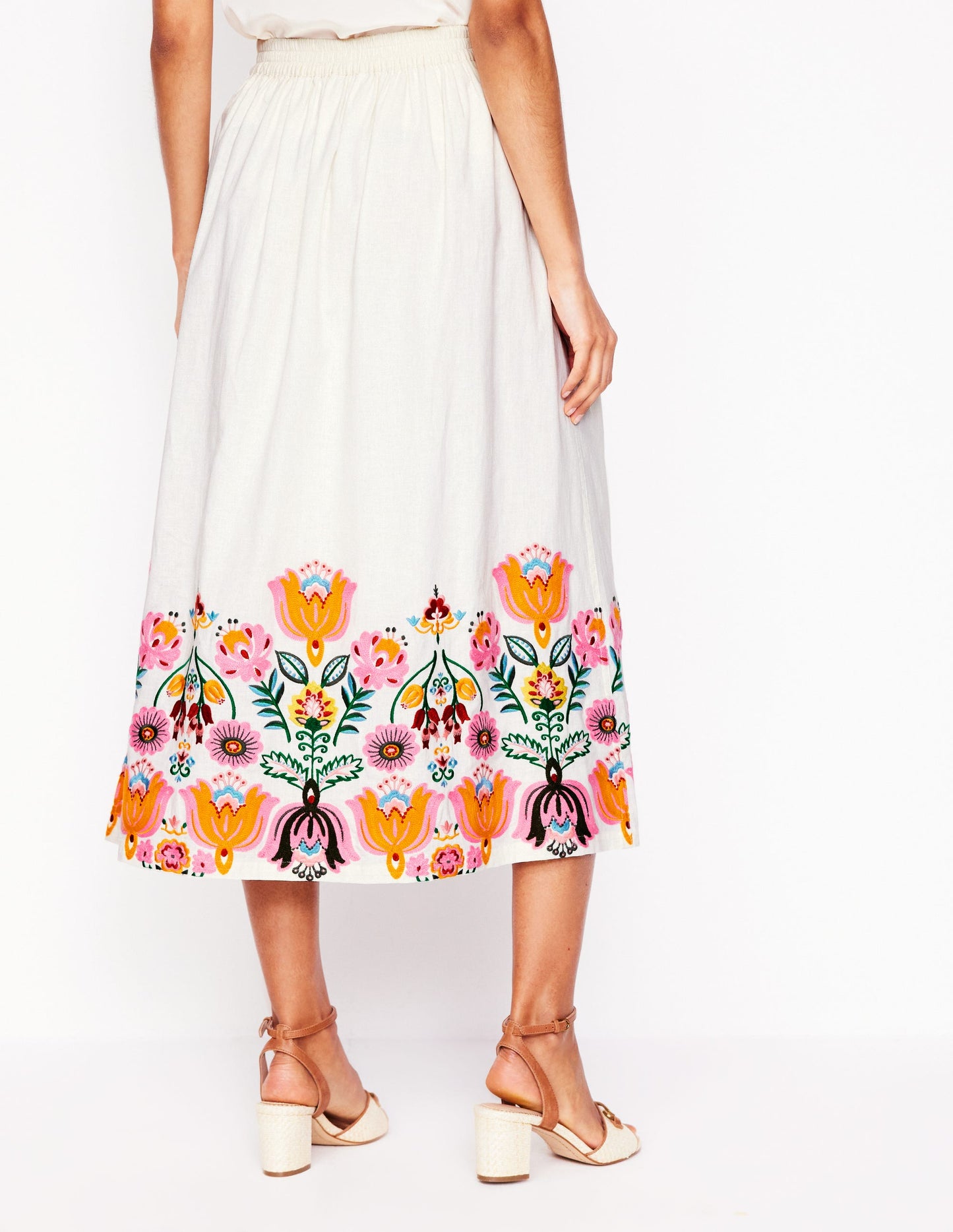 Verity Leinenrock mit Stickerei-Ivory and Navy Spot