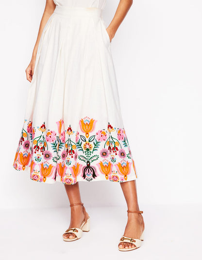 Verity Embroidered Linen Skirt-Ivory