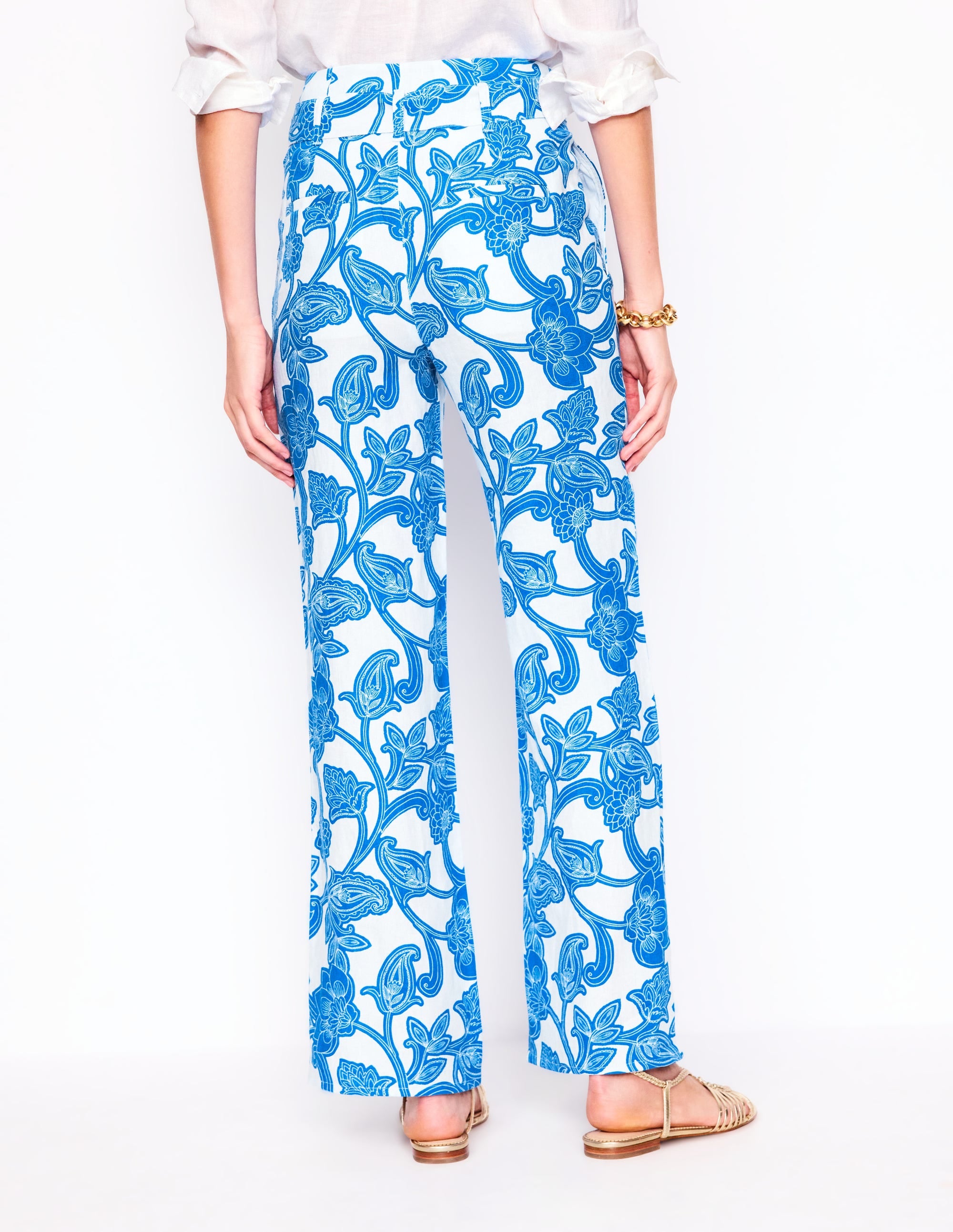 Pantalon en lin avec ceinture-Bleu céruléen, motif Paisley Whirl - Image 4