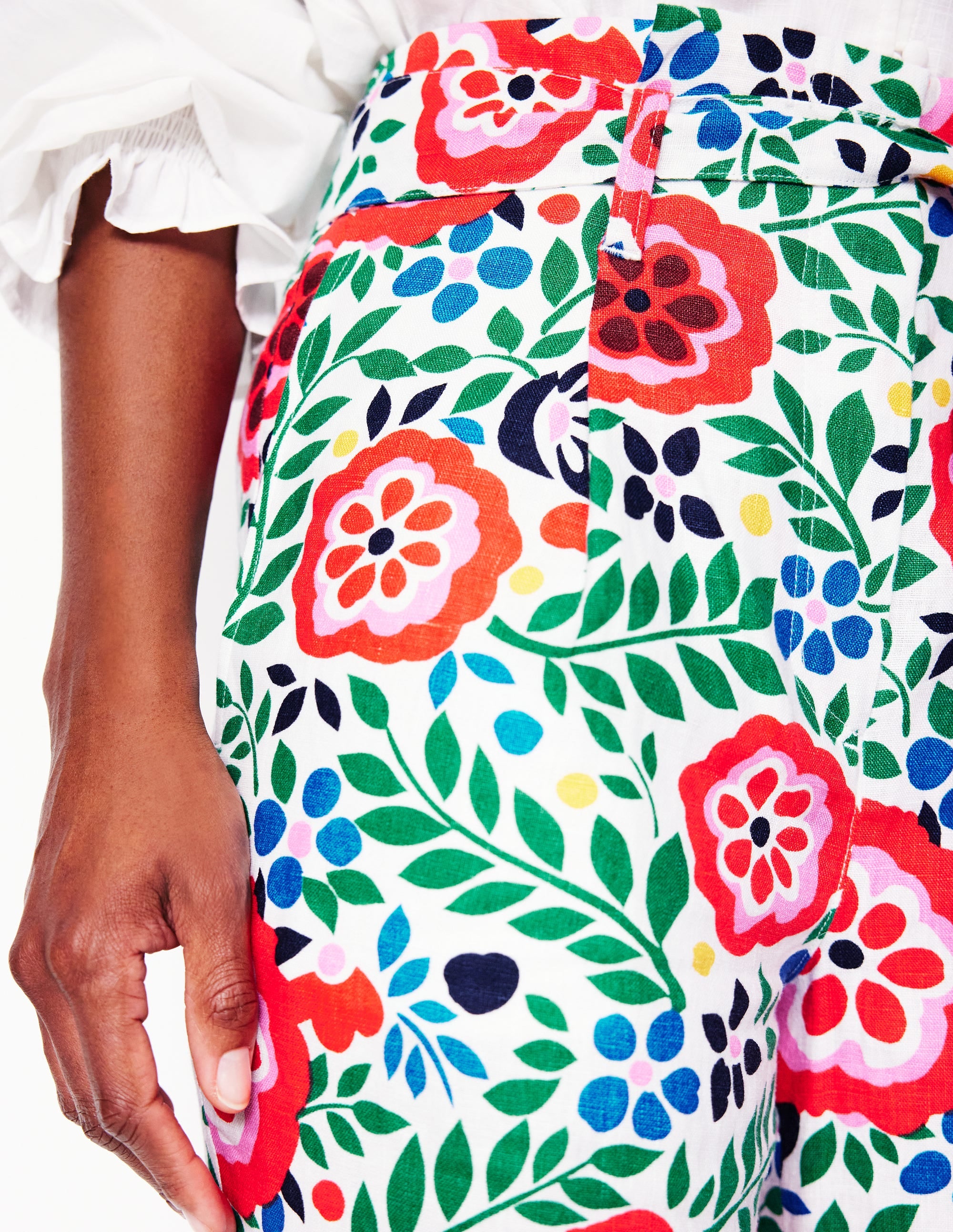 Pantalon en lin avec ceinture-Multi, motif Foliage Scatter - Image 2