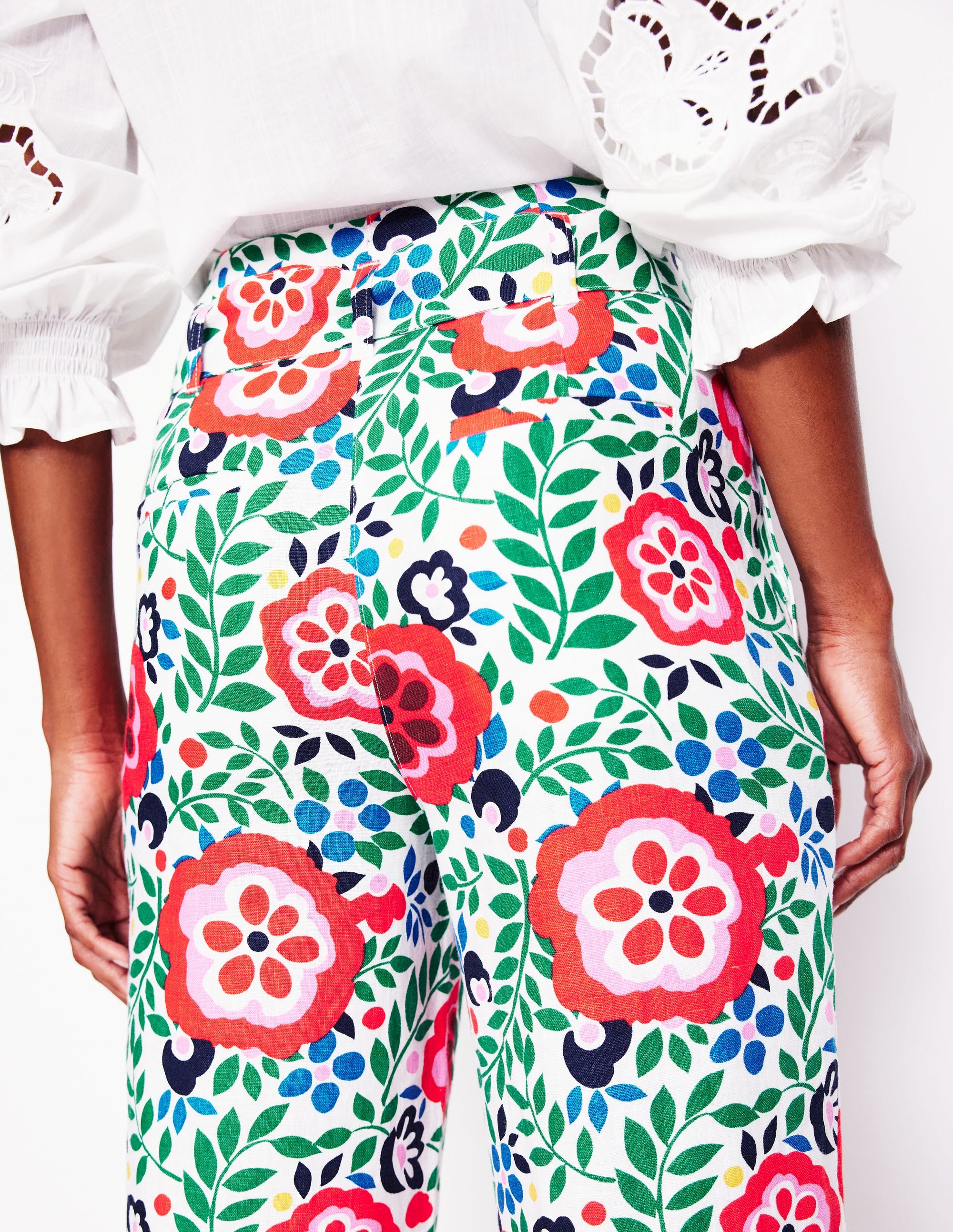 Pantalon en lin avec ceinture-Multi, motif Foliage Scatter - Image 3