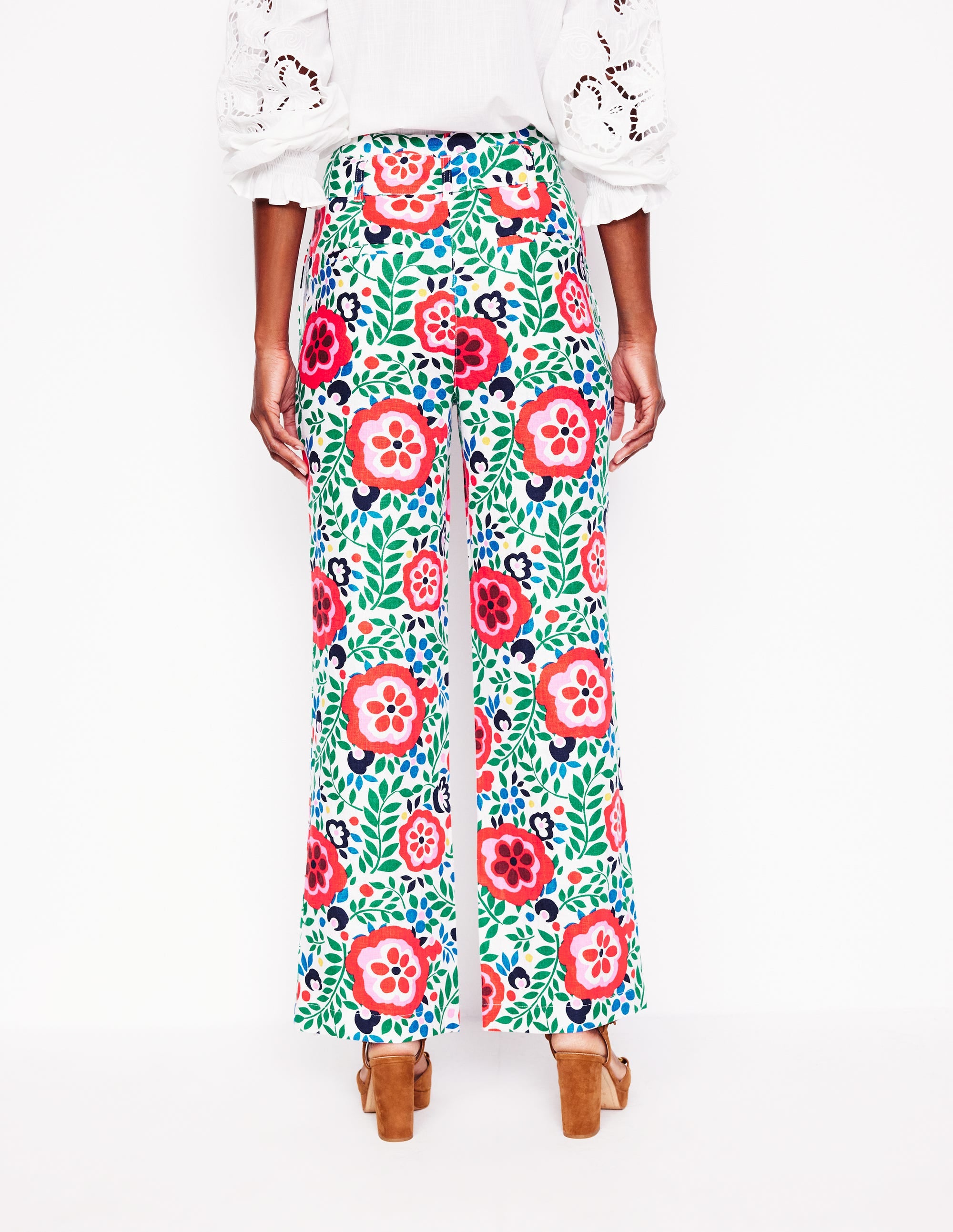 Pantalon en lin avec ceinture-Multi, motif Foliage Scatter - Image 4