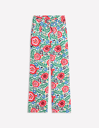 Leinenhose mit Gürtel-Bunt, Blütenpracht