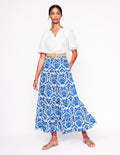 Nadia Maxirock aus Popeline-Blau, Blumenmuster mit Ornamenten