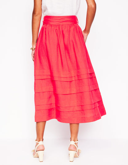 Pintuck Linen Midi Skirt-Strawberry Tart Red