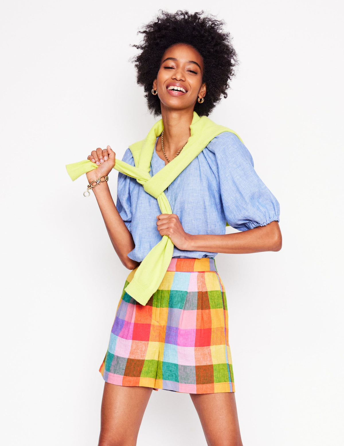 Dulwich Leinen-Shorts-Regenbogen Bunt Vichykaro - Image 1
