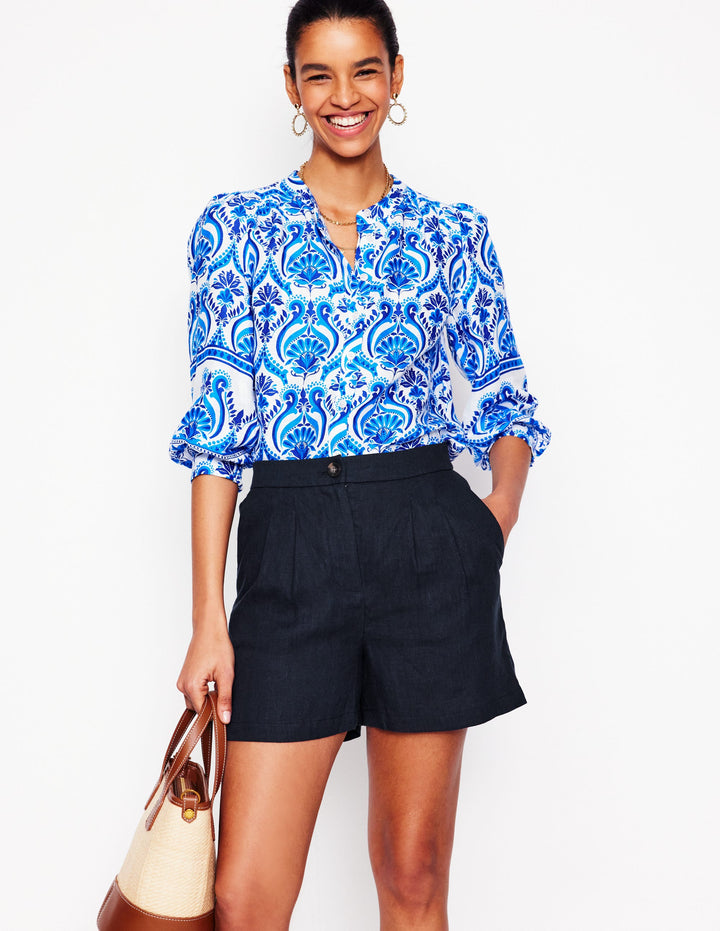 Dulwich Leinen-Shorts-Aqua Marine Marl