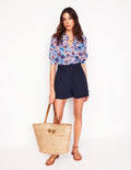 Gesmokte Shorts aus Doppeltuch-Marineblau