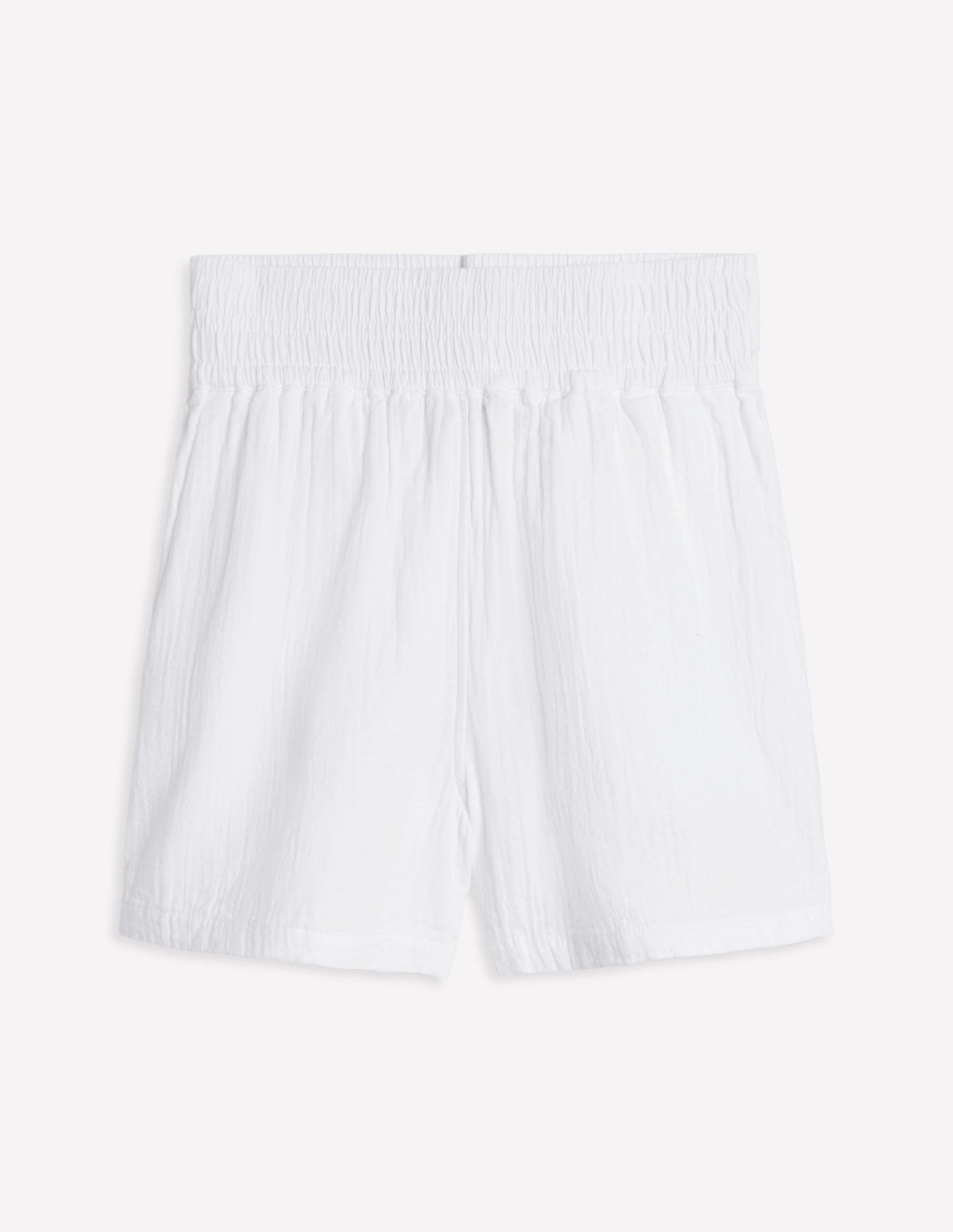 Smocked Double Cloth Shorts-White-7