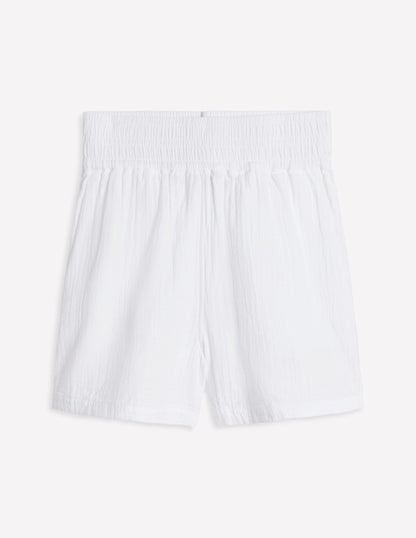 Smocked Double Cloth Shorts-White-7