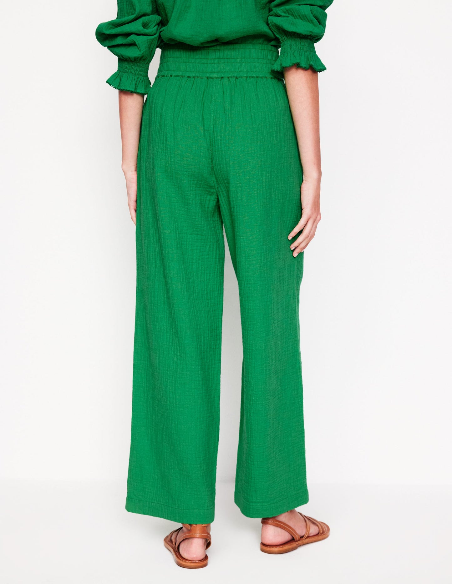 Cropped Double Cloth Trousers-Sapling Green