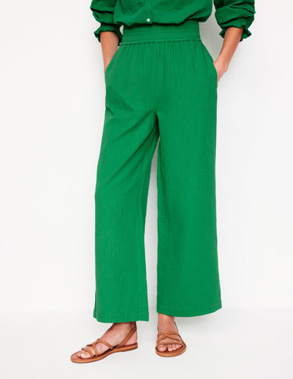 Cropped Double Cloth Trousers-Sapling Green