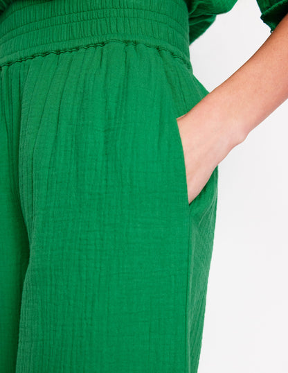 Cropped Double Cloth Trousers-Sapling Green