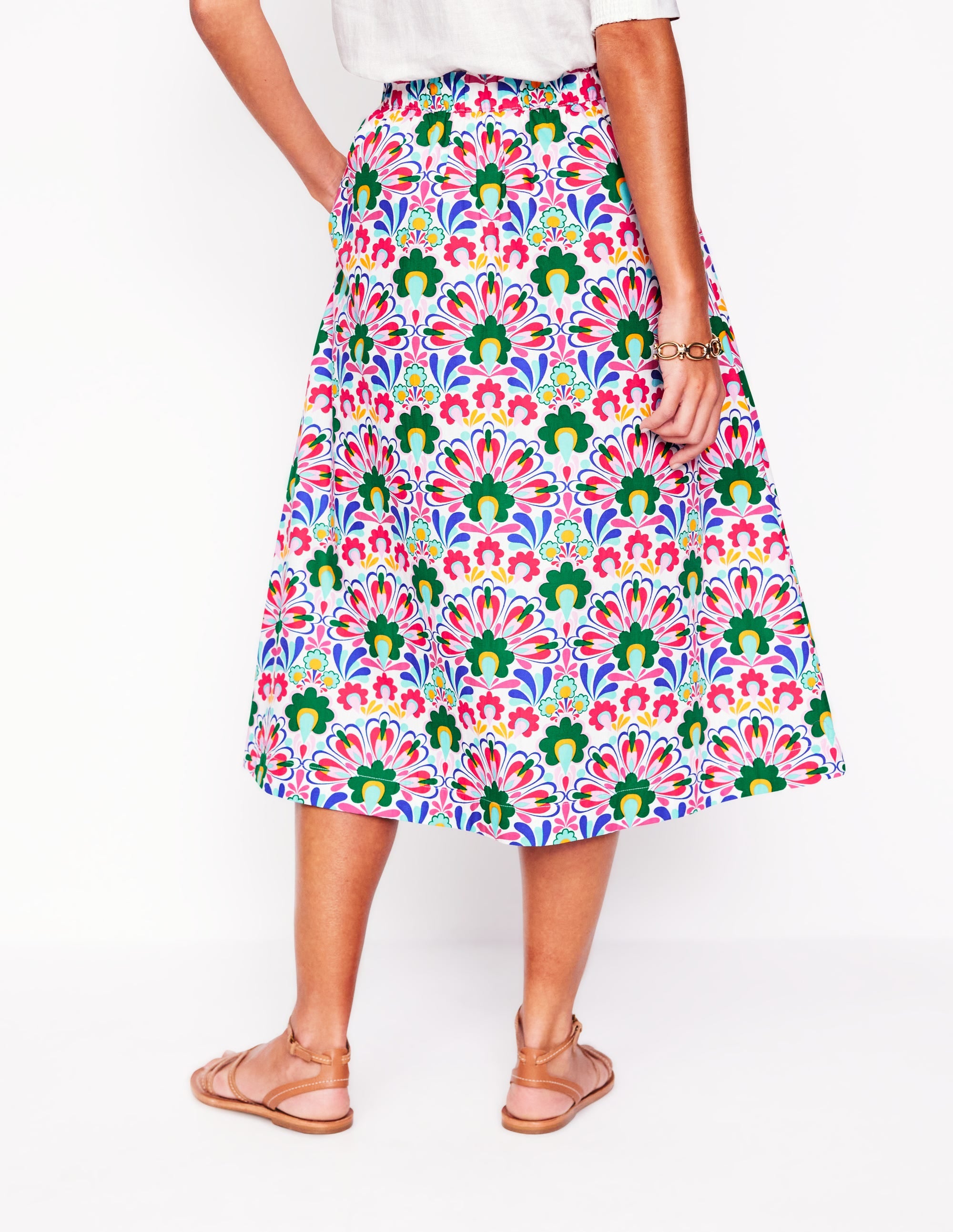 Jupe midi Hattie en popeline-Multi, motif Decorative Dandelion - Image 3